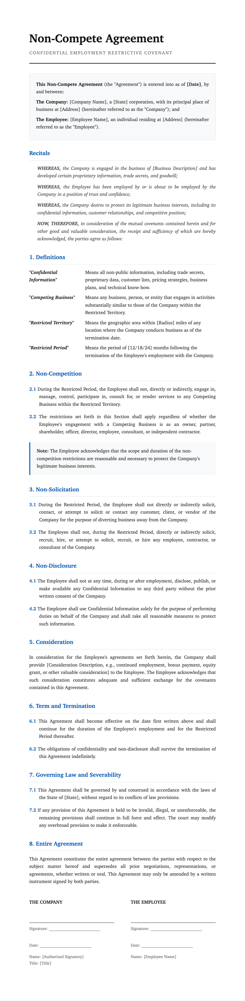 Classic Professional Non Compete Agreement